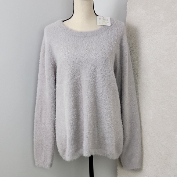 Ellen Tracy Gray Metallic Cloud Downtown Glam Eyelash Sweater Sz L NWOT - Picture 1 of 12